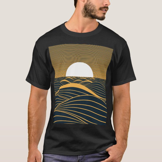 Stiliserad sol-måne, illustration av mörkens hav. t shirt (Framsida)