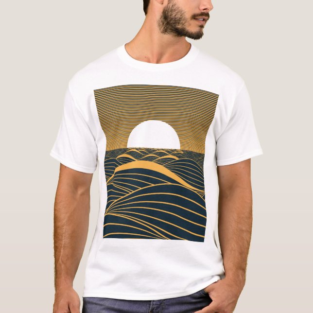 Stiliserad sol-måne, illustration av mörkens hav. t shirt (Framsida)