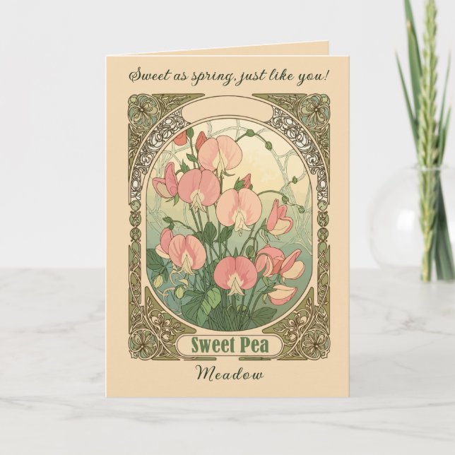 Stiliserad Sötärt Födelsemånadsblomma Kort (Framsida)