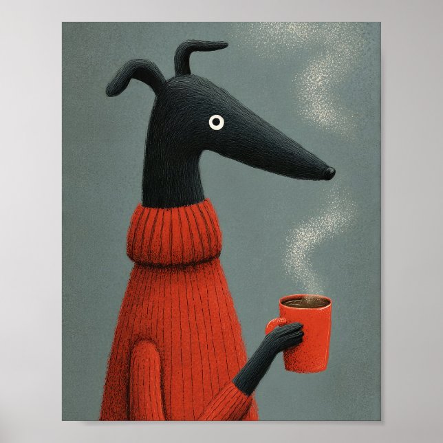 Stiliserad svart hund kaffekonst poster (Framsidan)