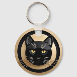Stiliserad svart kattillustration nyckelring