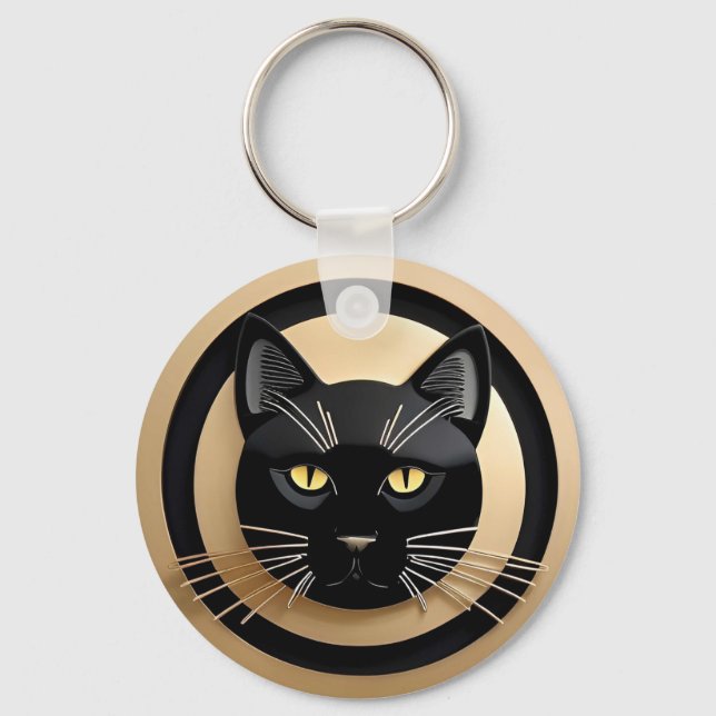 Stiliserad svart kattillustration nyckelring (Framsida)