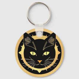 Stiliserad svart kattillustration nyckelring