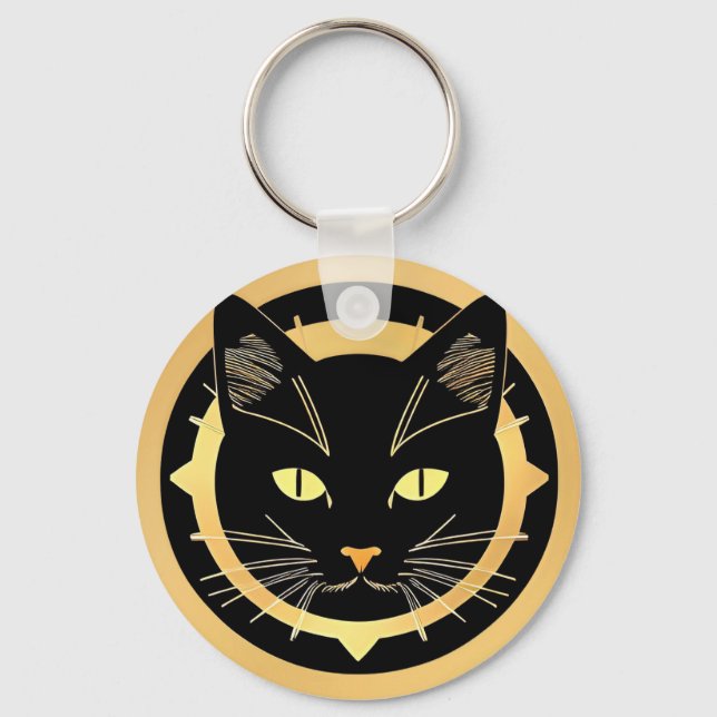 Stiliserad svart kattillustration nyckelring (Framsida)