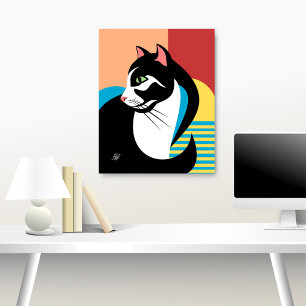 Stiliserad svart och vit kattkonst poster