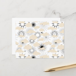 Stiliserad svart sol bakom texturerade stumma vykort