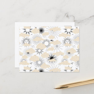 Stiliserad svart sol bakom texturerade stumma vykort