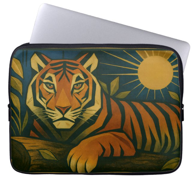 Stiliserad tigern i Ornamental Sunburst Ram Laptop Fodral (Framsidan)