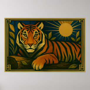 Stiliserad tigern i Ornamental Sunburst Ram Poster