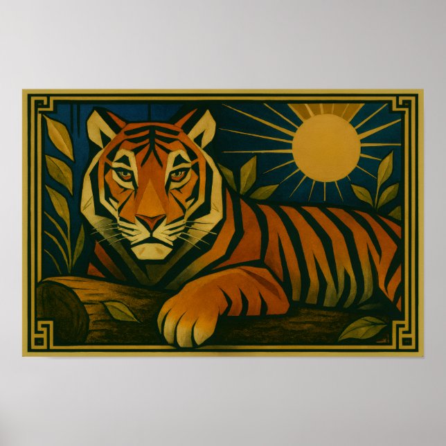 Stiliserad tigern i Ornamental Sunburst Ram Poster (Framsidan)