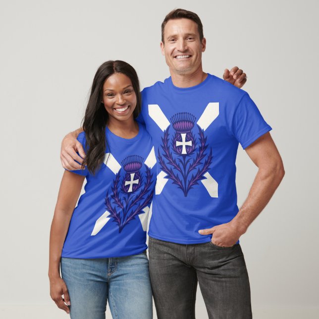 Stiliserad Tistel St Andrews-kors och Saltire T Shirt (Unisex)