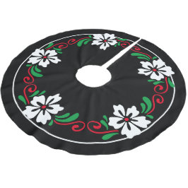 Stiliserad vit hibiskusblomma julkrans julgransmatta borstad polyester