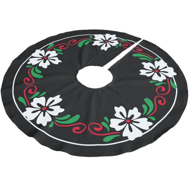 Stiliserad vit hibiskusblomma julkrans julgransmatta borstad polyester (Vinklad)