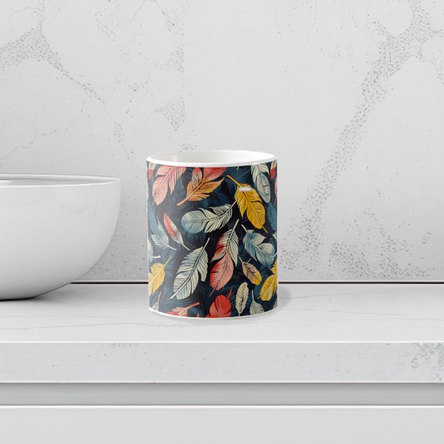 Stiliserade Art nouveau-fjädrar Kaffemugg (Boho Feathers coffee mug)