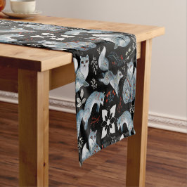 Stiliserade blå rävar med invecklad blomdesign