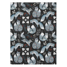 Stiliserade blå rävar med invecklad blomdesign