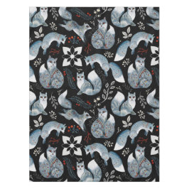 Stiliserade blå rävar med invecklad blomdesign