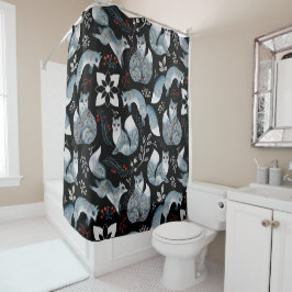 Stiliserade blå rävar med invecklad blomdesign