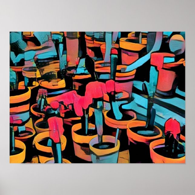 Stiliserade Cactus Pots A3-Coola Poster (Framsidan)