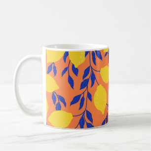 Stiliserade citroner Vintage Tropical Mönster Kaffemugg