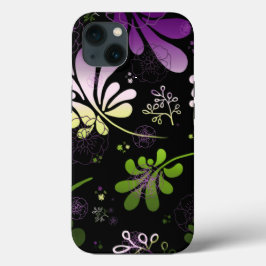 Stiliserade färgstarka löv och blommor på svart