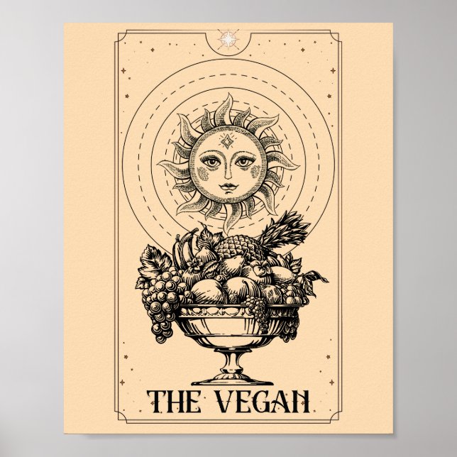 Stiliserade graverade sol rikliga frukter Vegan Poster (Framsidan)