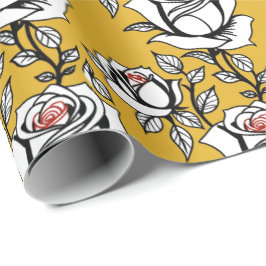 Stiliserade Handritade Rosor I Svart Och Vitt Presentpapper