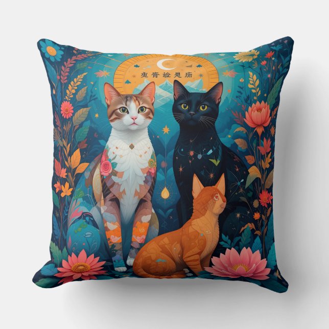 Stiliserade katter Geometrisk Abstrakt Scen 🐱 Kudde (Framsida)