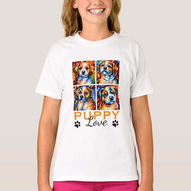 Stiliserade kute Puppies T-Shirt (Framsida)