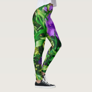 Stiliserade lila blå blommor blomster leggings