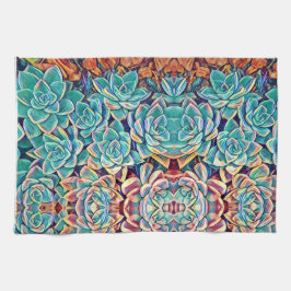 Stiliserade succulents Succulants Plants Watercolo Kökshandduk