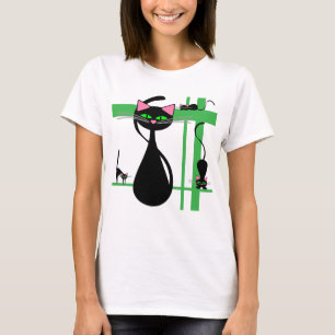 Stiliserade Svarta katter på ett rutnät för Gr T Shirt
