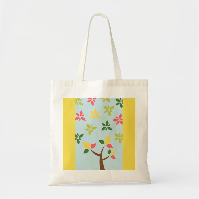Stiliserat färgat träd och blommor tygkasse (Framsidan)