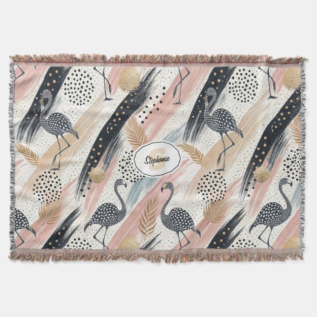 Stiliserat Flamingo och Brushstroke Mönster Filt (Framsidan)
