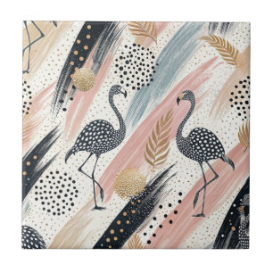 Stiliserat Flamingo och Brushstroke Mönster Kakelplatta