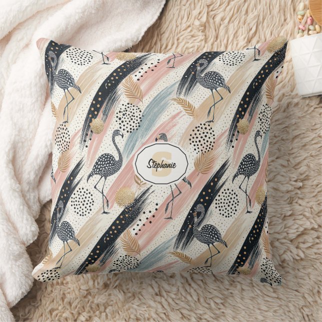 Stiliserat Flamingo och Brushstroke Mönster Kudde (Filt)