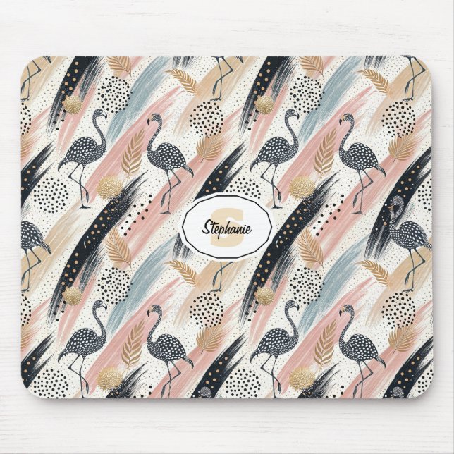 Stiliserat Flamingo och Brushstroke Mönster Musmatta (Framsidan)