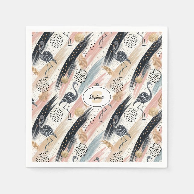 Stiliserat Flamingo och Brushstroke Mönster Pappersservett (Framsidan)