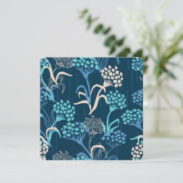 Stiliserat Hydrangea Blommönster - Elegant Blå Julkort