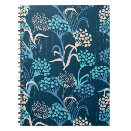 Stiliserat Hydrangea-Blommönster - Elegant Blue Anteckningsbok