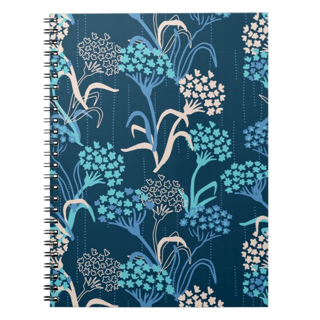 Stiliserat Hydrangea-Blommönster - Elegant Blue Anteckningsbok (Framsidan)