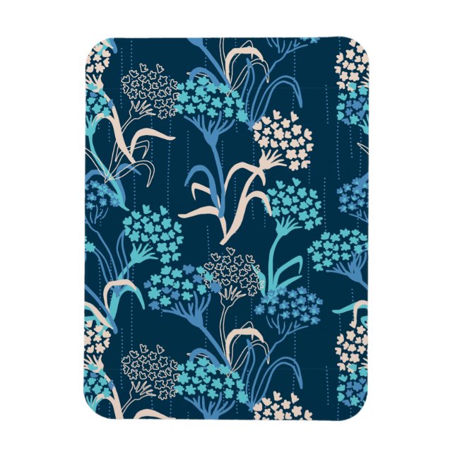 Stiliserat Hydrangea-Blommönster - Elegant Blue Magnet (Vertikal)