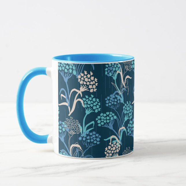 Stiliserat Hydrangea-Blommönster - Elegant Blue Mugg (Vänster)