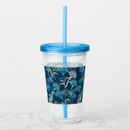Stiliserat Hydrangea-Blommönster - Elegant Blue Take Away Mugg