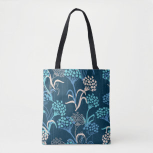 Stiliserat Hydrangea-Blommönster - Elegant Blue Tygkasse