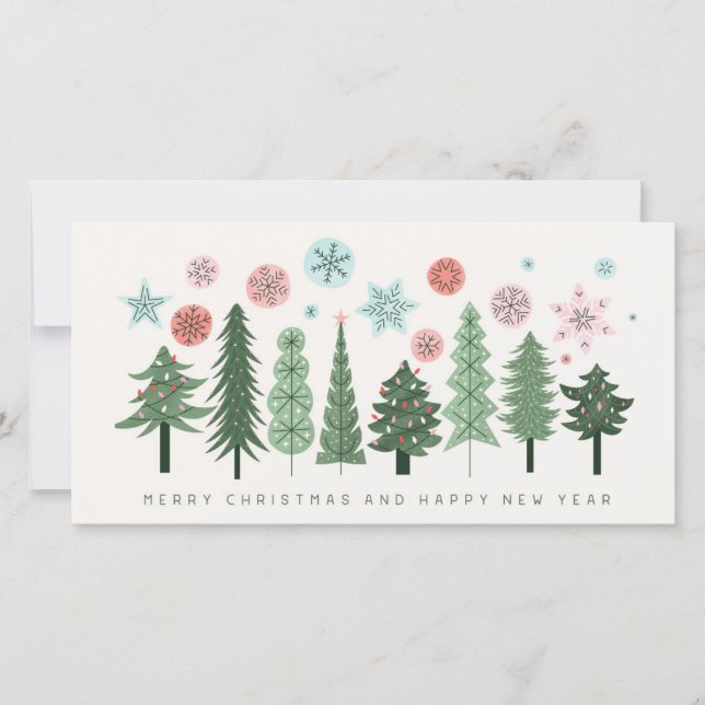 Stiliserat Julgranar och Snöflingor Julkort (Framsida)