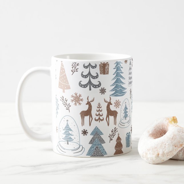 Stiliserat Julgranar Utandningsrenar Snöflake Kaffemugg (Med munk)