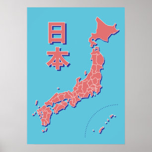 Stiliserat Karta i Japan Poster
