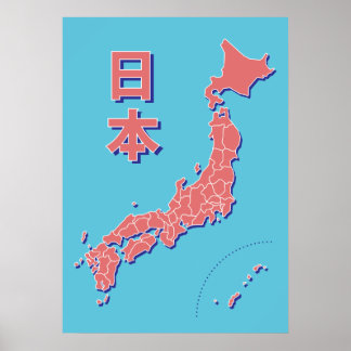Stiliserat Karta i Japan Poster