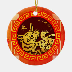 Stiliserat kinesiskt palanquin Ox Year 2021 CRO Julgransprydnad Keramik